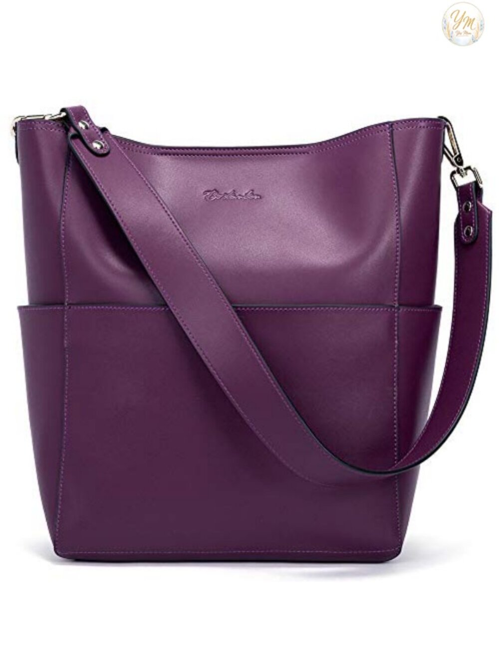 Top Layer Cowhide Leather Tote Handbag Removable Zip Pouch Shoulder Bag